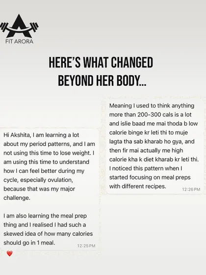 The changes go beyond the body. This client learned to understand her period patterns, stopped using her cycle as a time to lose weight, and developed a better understanding of calories through meal prep. This mindset shift is the real transformation.