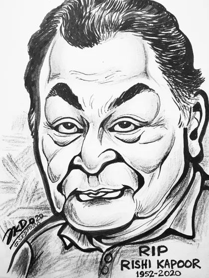 This black and white caricature is my tribute to the late veteran actor Rishi Kapoor. I used strong, bold lines to capture his distinct and familiar facial features.