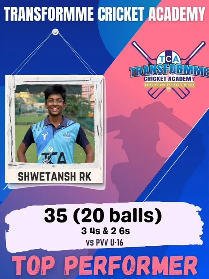 Shwetansh's quickfire 35 runs off 20 balls in the U-16 Summer Cup.