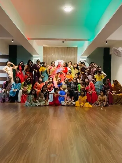A large group of happy faces after another successful Garba workshop. I can cater to big groups, making it ideal for community or society events.