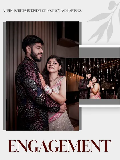 A stylish collage from an engagement party, showing the couple's embrace and a candid dancing moment. We deliver a variety of shots that capture the entire vibe of the event.