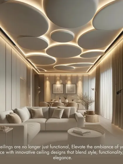Ceilings are no longer just functional. This design uses overlapping circular panels with cove lighting to create a modern and playful effect, elevating the ambiance of the entire living space.