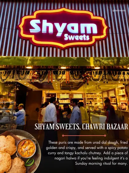Shyam Sweets in Chawri Bazaar is a true Old Delhi classic. We take you there for their crispy bedmi puri and spicy aloo sabzi, a Sunday morning ritual for many.