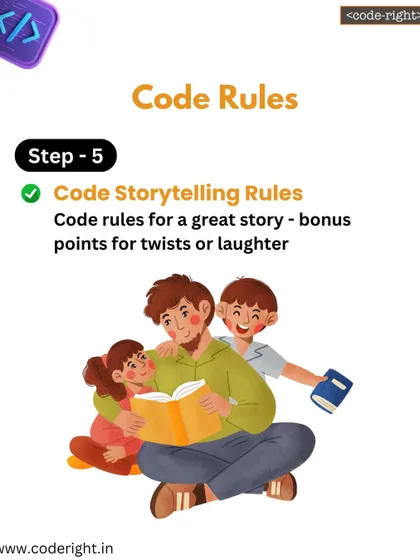 Step 5: Code the rules. We establish rules for a great story, like including a plot twist or a funny moment. This adds another layer of structure and creativity to the activity.