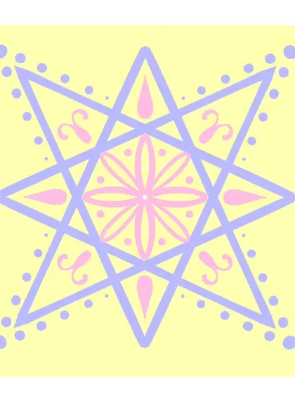 This 'Mystique Mini' combines geometric star shapes with delicate floral details. The pastel colors on a soft yellow background are chosen to feel peaceful and uplifting, a perfect focus for visual meditation.