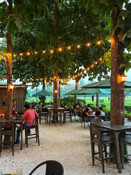 High top tables on the patio offer a more casual spot for drinks and conversation.