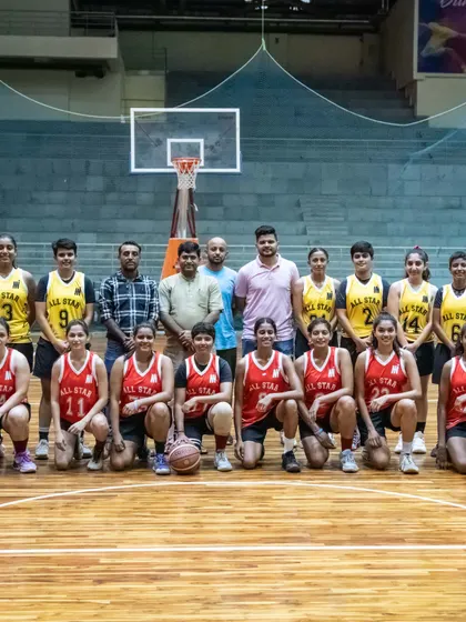 The competing teams from the All-Star charity match pose for a group photo. These events foster sportsmanship and community while providing a competitive outlet for serious players.