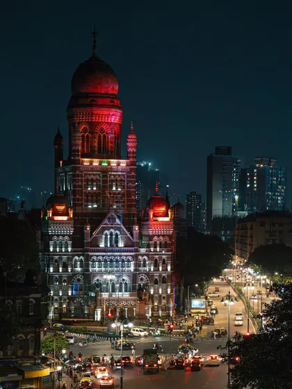 A collection of day and night shots of the Brihanmumbai Municipal Corporation (BMC) building, another iconic piece of Gothic architecture. The images capture its grandeur from various angles and in different lights.
