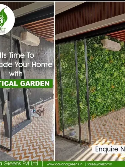 This before-and-after image shows the dramatic impact of a vertical garden. A plain exterior wall with exposed utilities is completely transformed into a seamless, lush wall of green, instantly upgrading the home's look.