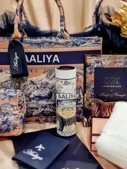 Another view of the complete personalised gift set, showcasing how all the items coordinate perfectly.