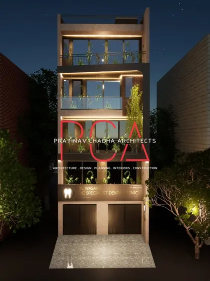 A duplicate of image 150, reinforcing the visual impact of the night-time design for the Mukherjee Nagar residence.