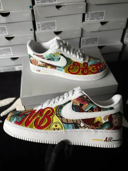 The cinema-themed sneakers held up, showcasing the detailed doodle art.