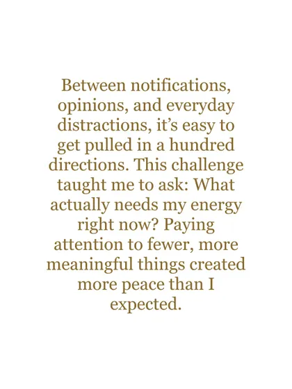 A quote about cutting through the noise. This practice has taught me to focus my energy on fewer, more meaningful things, which has created unexpected peace.