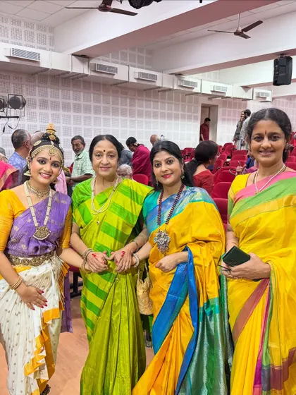 A treasured moment with my Guru, Padma Vibhushan Dr. Padmasubrahmanyam, after my student's performance. When your Guru's Guru blesses your student, the circle of tradition feels complete.