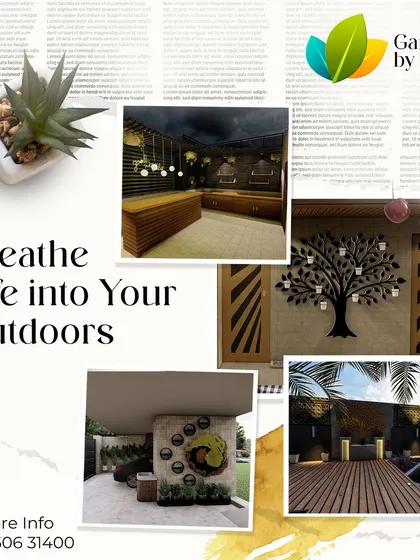 We breathe life into your outdoors with unique decorative elements. This mood board showcases creative ideas like a 'tree of life' wall planter and other artistic installations that can personalize a garden space.
