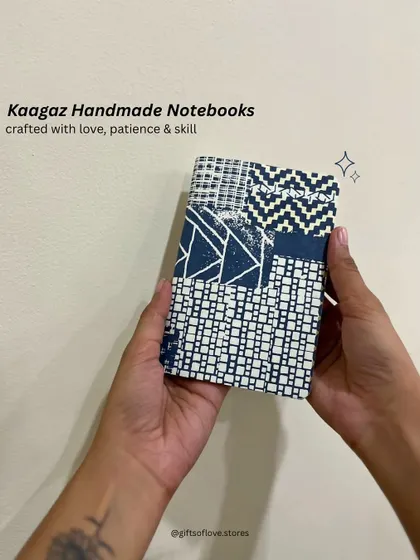 Our Kaagaz Handmade Notebooks are crafted with love, patience, and skill. This one features a beautiful block-printed fabric cover, making each journal unique.