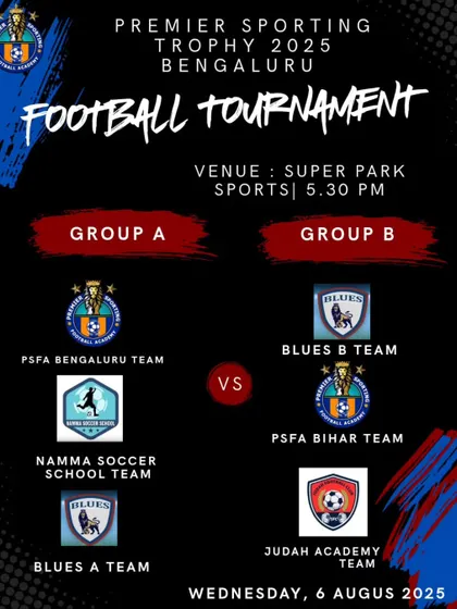 The group stage draw for the Premier Sporting Trophy 2025, featuring our Blues A and B teams.