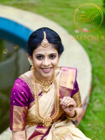 A perfect example of a subtle yet elegant bridal look. The makeup is soft and natural, enhancing her features without being overpowering, ideal for a bride who wants a simple and classic style.
