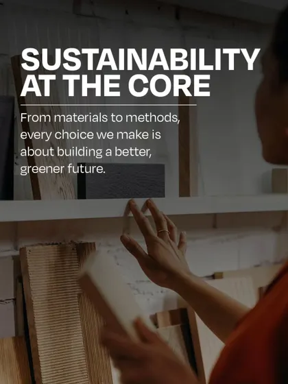 A designer selecting sustainable materials, highlighting that sustainability is at the core of our practice. From materials to methods, every choice we make is aimed at building a better, greener future.