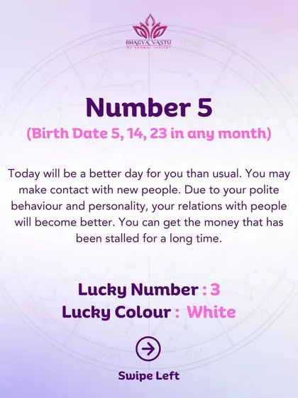 A daily prediction for Moolank 5, suggesting a good day for making new contacts and receiving stalled money.