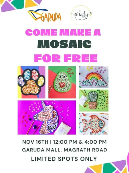 We're hosting a free mosaic workshop at Garuda Mall! It's a great chance for your kids to try a fun, hands-on activity and take home their own masterpiece. Limited spots are available!