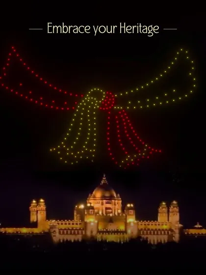 Embrace your heritage on your special day. We created a shimmering dupatta in the sky above the Umaid Bhawan Palace, a beautiful nod to cultural traditions and a stunning visual for a royal wedding.