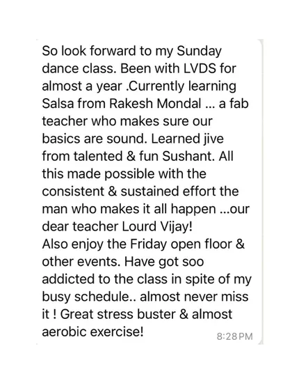 Another copy of Dr. Dias's testimonial, proving that no matter how busy you are, there's always time for dance.