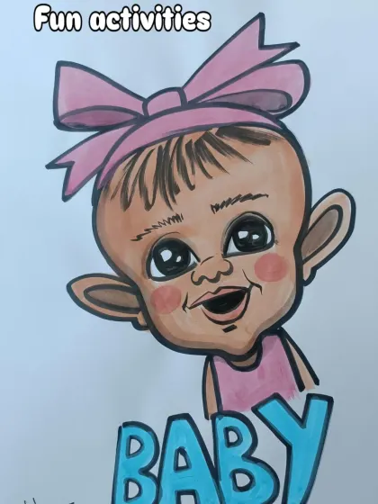 A sweet caricature of a baby, perfect for a birth announcement or first birthday gift.
