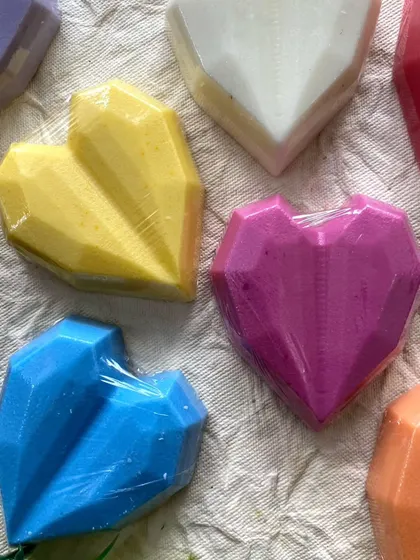 These geometric heart soaps are like little gems. They come in a rainbow of colors and are a beautiful, modern gift for anyone.