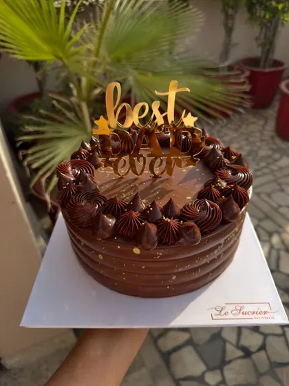 The perfect treat for the "Best Dad Ever." This is my classic Decadent Chocolate cake, finished with rich ganache and a custom topper for Father's Day.