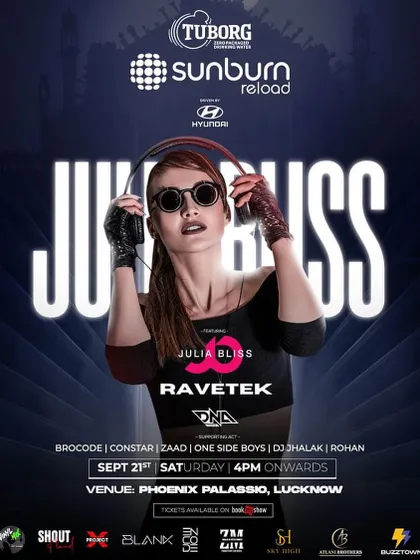 I have strong partnerships with major festival brands like Sunburn and book international DJs like Julia Bliss. This event poster shows my capability to manage large-scale branded events and handle the entire artist lineup, from headliners to supporting acts.