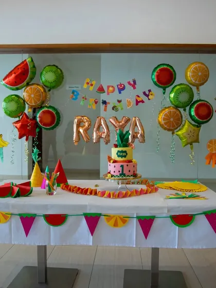We brought this first birthday to life with a vibrant and fun fruit theme. From the custom cake and fruit-shaped balloons to the coordinated table settings, we specialize in creating cohesive, picture-perfect decor for your little one's big day.