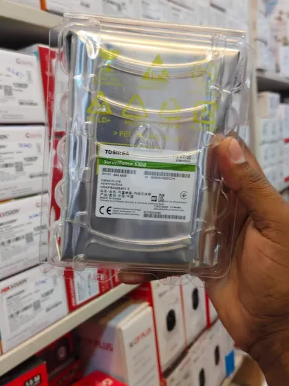 A Toshiba surveillance grade hard drive. I only use hard drives designed for 24/7 recording to ensure your video is always saved safely.