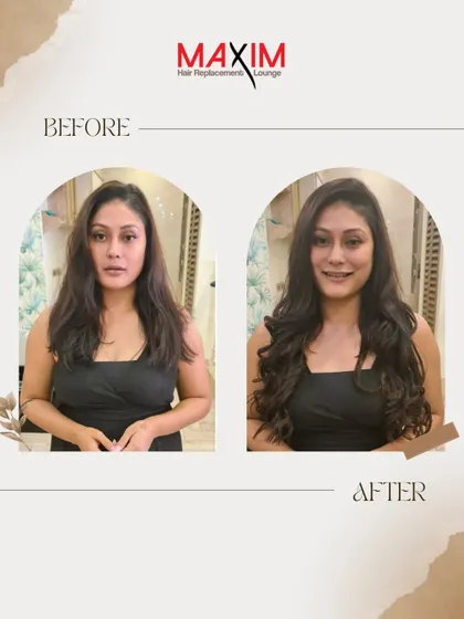 A lovely transformation that adds soft waves and a bit of length, resulting in a fuller, more romantic hairstyle.