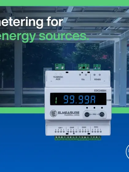 Our EDC2450H meter is shown here against a backdrop of a solar-powered EV charging facility, its ideal environment. This meter provides the critical data needed to monitor both energy generation from solar panels and consumption by electric vehicles.