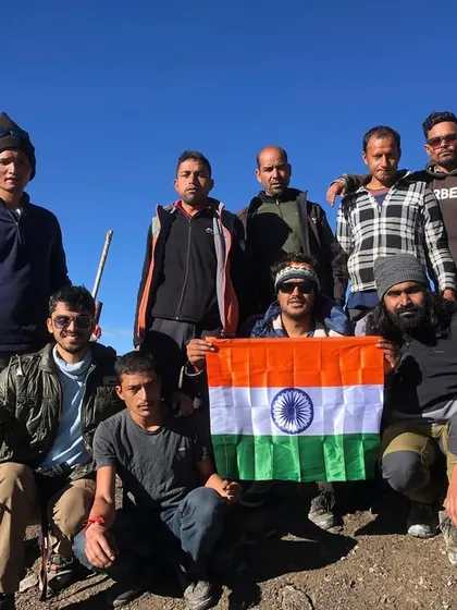 A proud moment for our team at the Pin Parvati Pass, holding the Indian flag high.