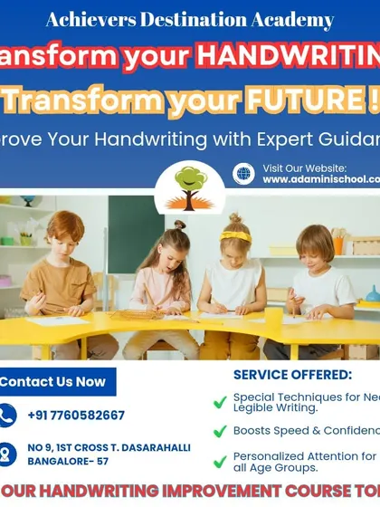 Transform your handwriting, transform your future! Our program in Dasarahalli, Bangalore, offers special techniques for neat, legible writing. We provide personalized attention to boost speed and confidence for all age groups.
