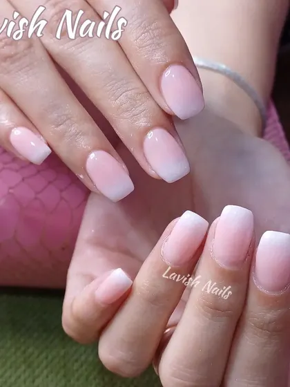 A subtle ombré effect on shorter, coffin-shaped nails, demonstrating that this style is beautiful on any nail length.