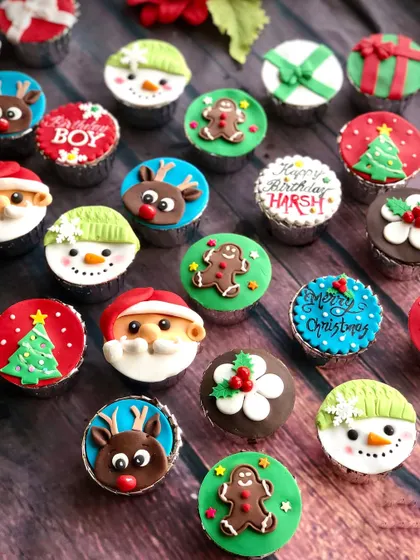 Christmas baking details appear in our seasonal collection, with gingerbread and festive cake themes shown across the finished treats.