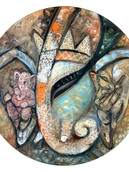 A vibrant acrylic painting of Lord Ganesha, the remover of obstacles. I often create spiritual art, bringing divine figures to life with rich colors and textures on a circular canvas to add a unique dimension to the artwork.