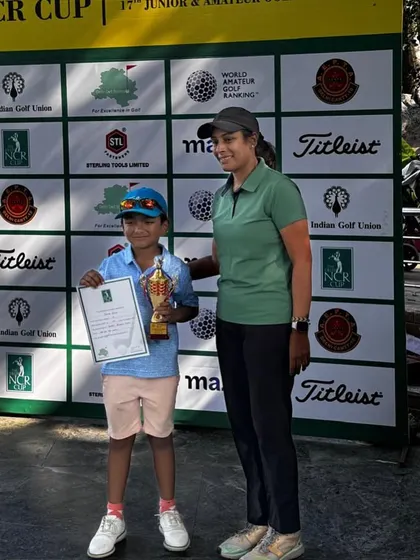 Samar Singh celebrating his runner-up finish and a personal best tournament score.