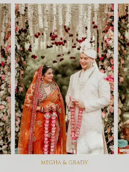 A triptych of Megha and Grady's wedding, showcasing different moments from their beautiful outdoor ceremony.