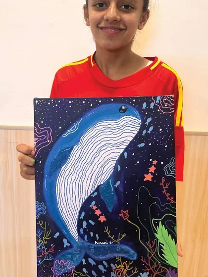 Another fantastic version of our whale project. I love seeing how each child brings their own unique color palette and style to the same theme.