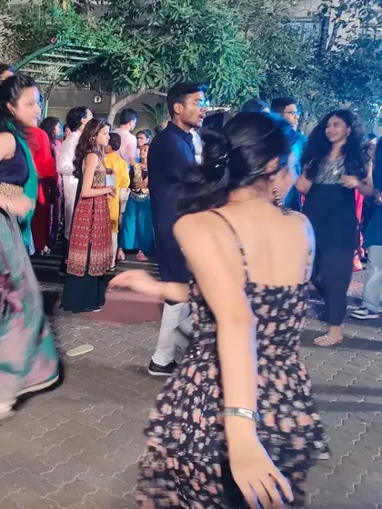 The garba circle in full swing. There's nothing like the energy of a crowd dancing together during Navratri, and I love being a part of it.