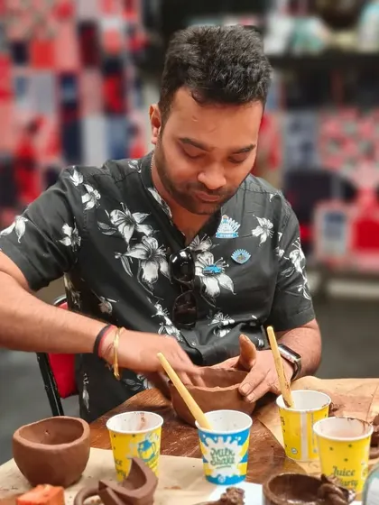 A participant at our off-site workshop at antiSOCIAL is fully engaged in crafting his bowl. We provide all the materials and guidance needed for a successful event.