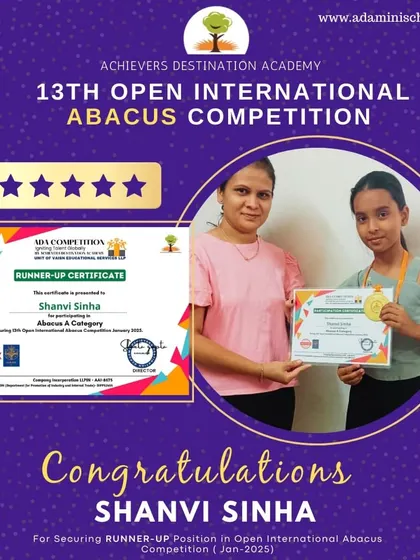 Congratulations to Shanvi from Katraj, Pune, for her runner-up position in the 13th Open Abacus International Competition.