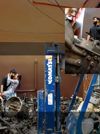 An unconventional and edgy photoshoot in a junkyard, proving that a destination shoot can be whatever you want it to be.