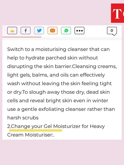 In my conversation with the Times of India about winter skincare, I recommended switching to a moisturizing cleanser. Cleansing creams, balms, or light gels can effectively clean the skin without leaving it feeling tight or dry.