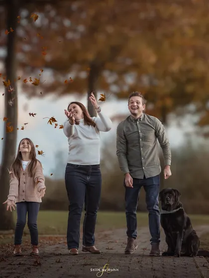 The same moment of joy, capturing the genuine laughter and fun of an autumn day. These are the memories that families will cherish forever.