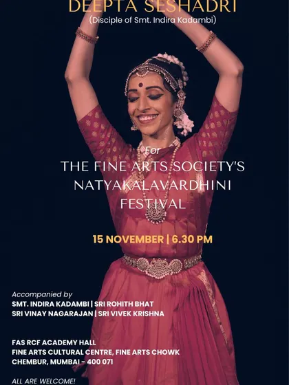 An invitation for the performance of my beautiful student, Deepta Seshadri, at the Natyakalavardhini Festival in Mumbai.